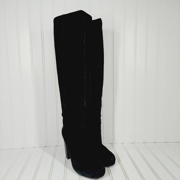 Nine West Camelot Knee High Black Suede Leather High Heeled Boots F760 - Picture 4 of 14